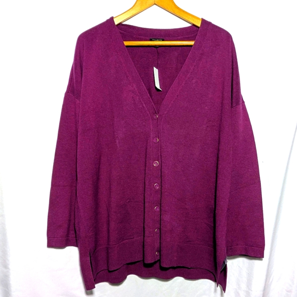 NWT Talbots Purple Lightweight V-Neck Cotton Blend Cardigan Sweater ‎ Sz 2XP